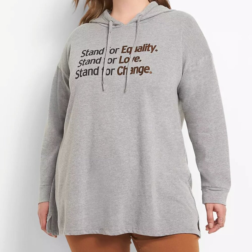 Lane Bryant Size 22/24W "Stand for Equality" Heather Grey Tunic Hoodie NWT